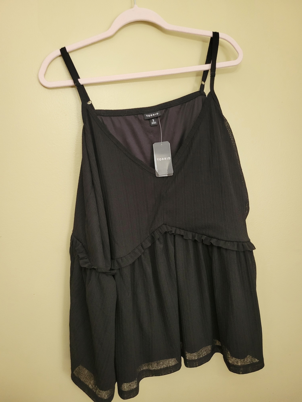 Torrid Black Crinkle Textured Ruffle Hem Babydoll Tank Top NWT 3 / 3X